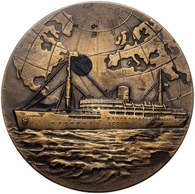 купить Памятная настольная медаль рейса мира по маршруту Балтийск-Нью-Йорк на турборэлектроходе "Балтика", медальеры В.И. Решетцов, С.Л. Тульчинский, СССР, ММД, 1960-е гг.