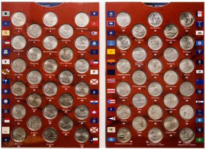 купить США полный набор из 56 монет 25 центов (квортер) серии "Штаты и территории" 1999-2009 в альбоме