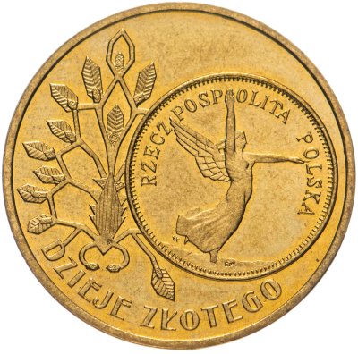 купить Польша 2 злотых 2007 "История польского злотого - Ника на 5 злотых 1928 года"