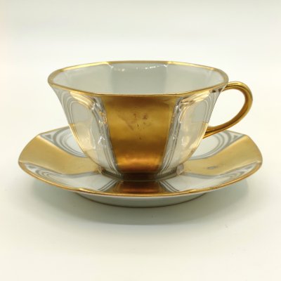 купить Пара кофейная в стиле ар-деко, Henri Balleroy, фарфор, золочение, серебрение, Limoges, Франция, 1908-1930 гг.