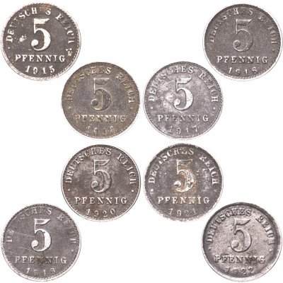 купить Германия 5 пфеннигов (pfennig) 1915-1922 набор из 8 монет