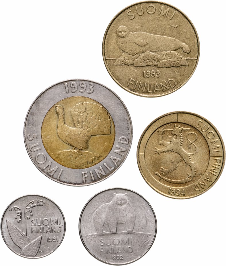 купить Финляндия, набор из 5 монет 1991-1994 годов