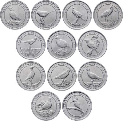 купить Турция набор из 12 монет 1 куруш 2020 Фауна - Птицы