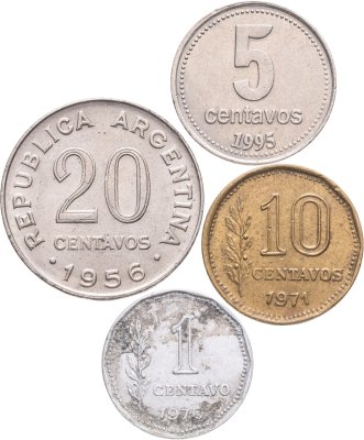 купить Аргентина, набор из 4 монет 1, 5, 10, 20 сентаво 1956-1995