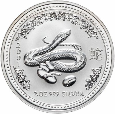 купить Австралия 2 доллара (dollars) 2001 UNC "Китайский гороскоп - Год змеи - лунный календарь"