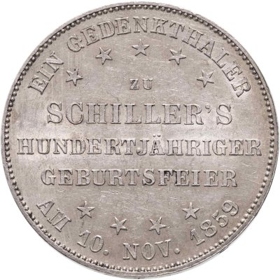 купить Германия, Франкфурт 1 талер 1859 "100 лет со дня рождения Шиллера"