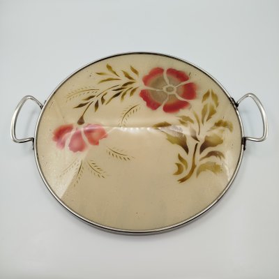 купить Поднос (тортница) с цветочным декором, металл, пластик, аэрография, Западная Европа, 1960-1980 гг.