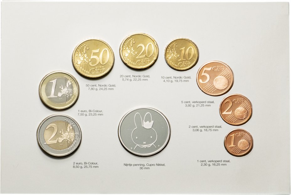 купить Нидерланды годовой набор монет 2005 "50 лет Миффи" (8 монет+жетон в буклете)