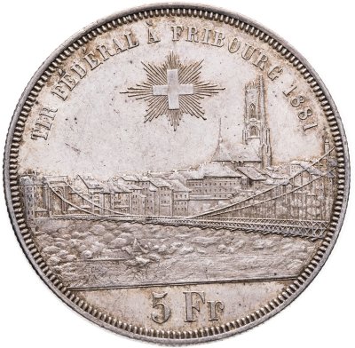 купить Швейцария 5 франков 1881 "Стрелковый фестиваль во Фрибуре"
