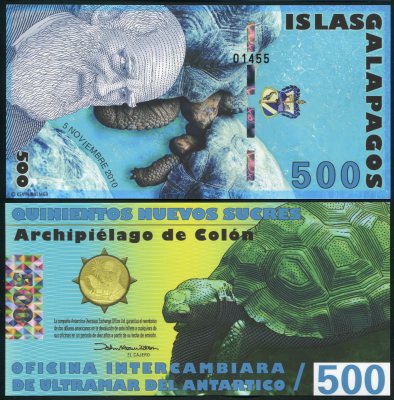 купить Галапагосские о-ва 500 новых сукров 05.11.2010 [Пластик] "Банкнота выпущена специально для коллекционеров и не является официальной денежной единицей"
