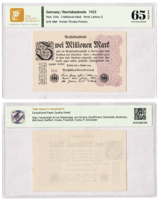 купить Германия 2000000 марок 1923 в слабе TQG MS 65
