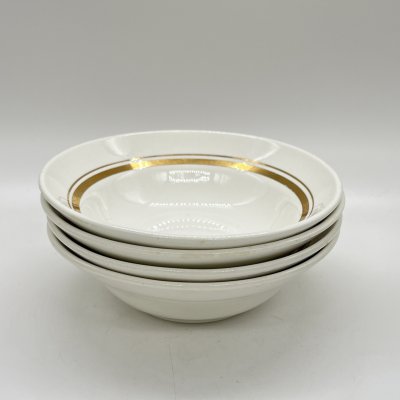 купить Набор из 4 суповых тарелок с декором в виде золотых полос, фаянс, золочение, Конаковский фаянсовый завод им. М.И. Калинина (ЗиК Конаково), СССР, 1960-1990 гг.
