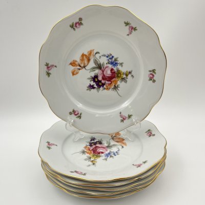 купить Набор десертных тарелок "Мейсенский букет" на 6 персон, фарфор, деколь, золочение, Bohemia (Neurohlau), Чехословакия, 1970-1990 гг.