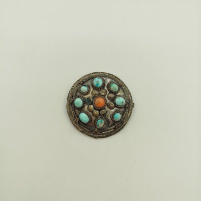 купить Брошь округлой формы в народном стиле, металл, натуральный камень, Азия, 1950-1980 гг.