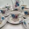 Купить Сервиз кофейный "Васильки" на 6 персон (15 предметов), фарфор, деколь, золочение, Фарфоровый завод «Пролетарий» (Бронница, Мста), СССР, 1967-1975 гг.