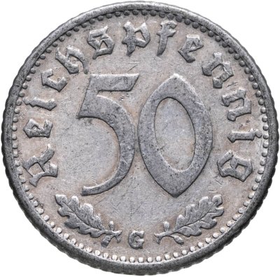 купить Германия, Третий рейх 50 рейхспфеннигов 1935, знак монетного двора "G" — Карлсруэ