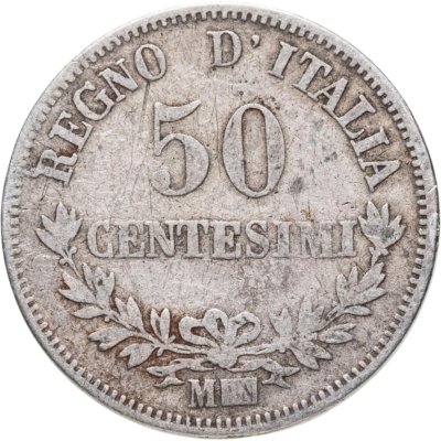 купить Италия 50 чентезимо (centesimi) 1863 Номинал на реверсе знак монетного двора: "M" - Милан