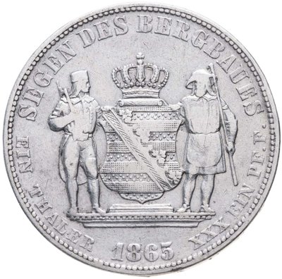 купить Саксония 1 союзный талер 1865 В "Герб с шахтерами на реверсе"