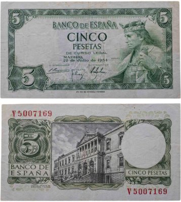 купить Испания 5 песет 1954
