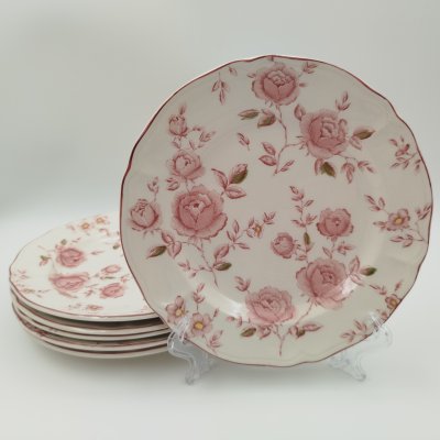 купить Набор десертных тарелок на 6 персон, с декором в виде побегов роз, "Claytan Tableware", фаянс, деколь, Малайзия, 1973-2000 гг.