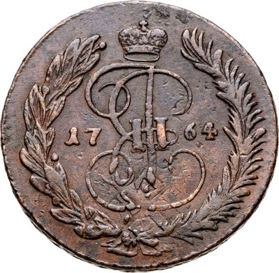 купить 5 копеек 1764 ММ перечекан из 10 копеек "барабаны"