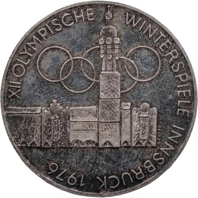 купить Австрия 100 шиллингов 1975 "XII зимние Олимпийские Игры, Инсбрук 1976 - Здания и Олимпийская эмблема"