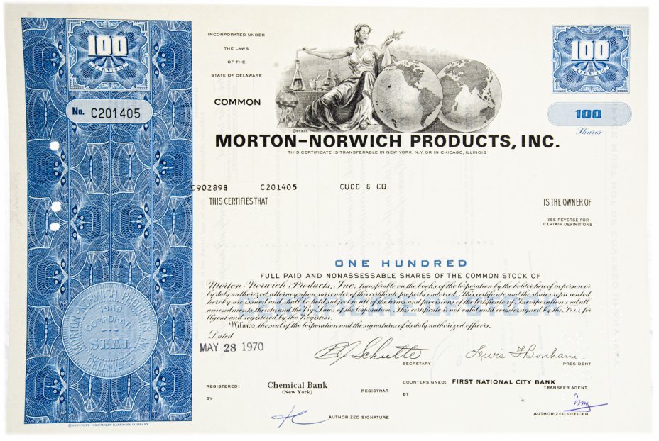 купить Акция США MORTON- NORWICH PRODUCTS, INC., 1970- 1971 гг.