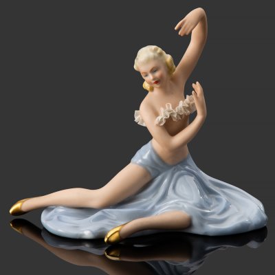 купить Статуэтка "Танцовщица в голубой юбке", фарфор, кружевной фарфор, роспись, золочение, Gerold Porzellan, Bavaria, Германия, 1937-1950 гг.