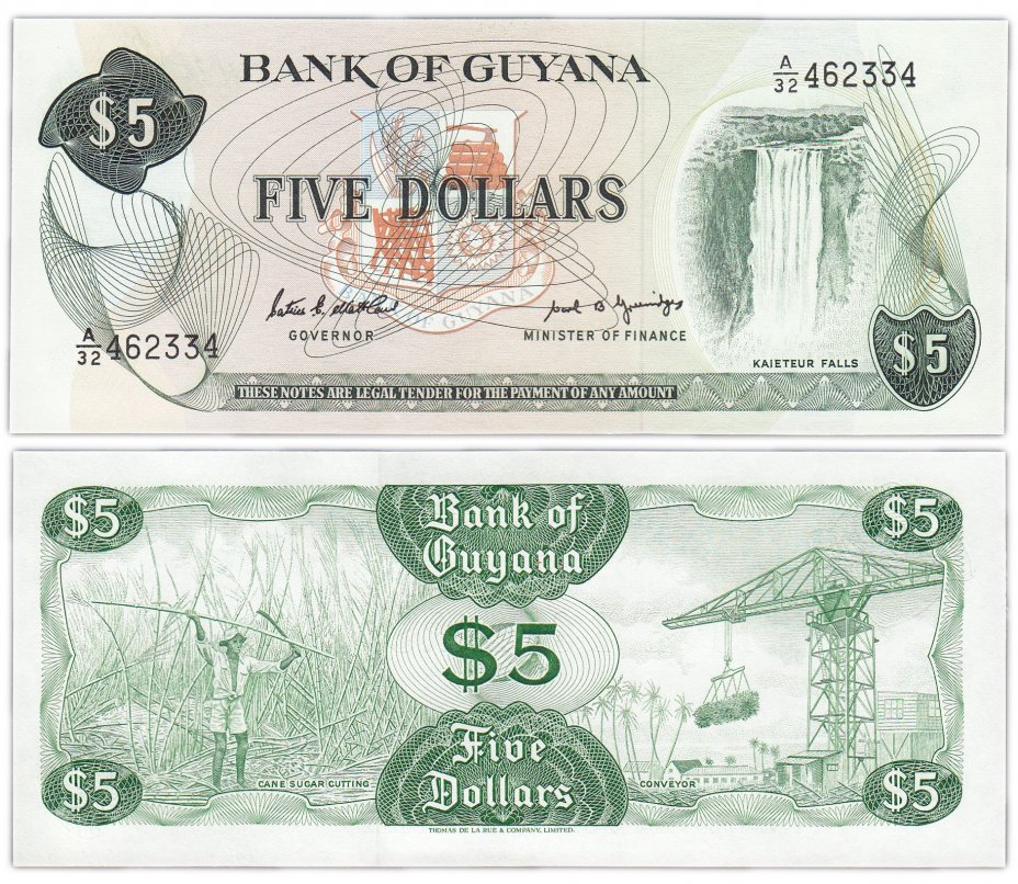купить Гайана 5 долларов 1989 (Pick 22e)