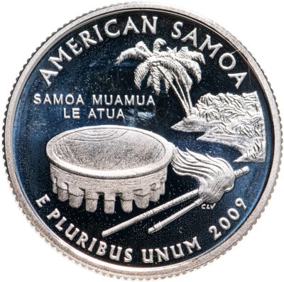 купить США 25 центов (квотер, 1/4 доллара, quarter dollar) 2009 "Квотер Американского Самоа" знак монетного двора: "S" - Сан-Франциско
