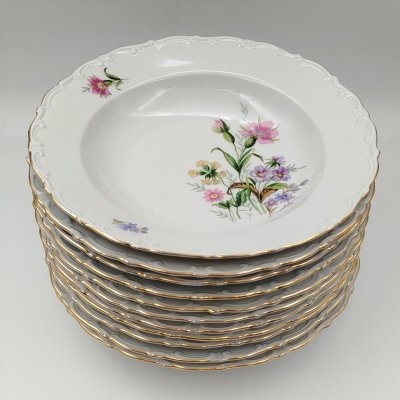 купить Набор из 11-ти суповых тарелок с декором в виде полевых цветов, фарфор, деколь, золочение, Kahla, ГДР, 1960-1990 гг.