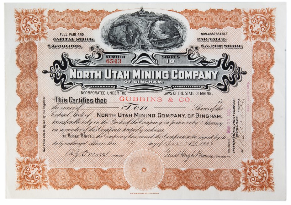 купить Акция США North Utah Mining Company 1906