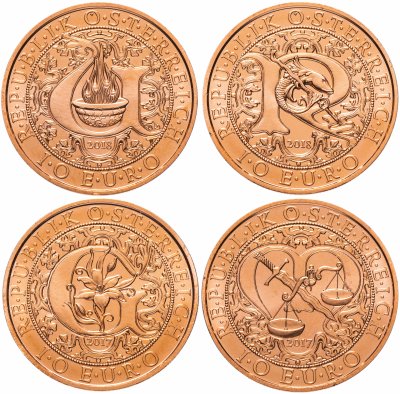 купить Австрия 10 евро набор 2017-2018 (4 монеты) Архангел Михаил, Архангел Гавриил, Архангел Рафаил, Архангел Уриил