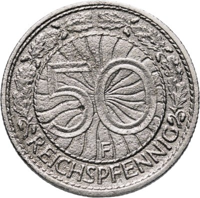 купить Германия 50 рейхспфеннигов (reichspfennig) 1937, знак монетного двора "F" — Штутгарт