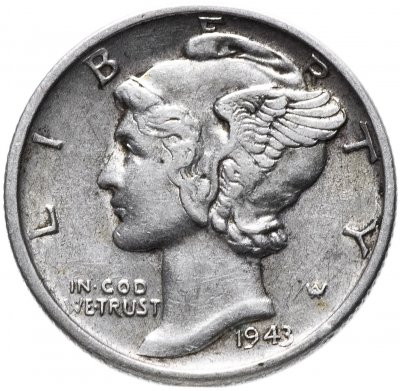 купить США 10 центов (дайм, one dime) 1943 D Mercury Dime (дайм «Меркурий»)