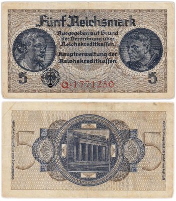 купить Германия, Третий Рейх 5 рейхсмарок 1940-1945