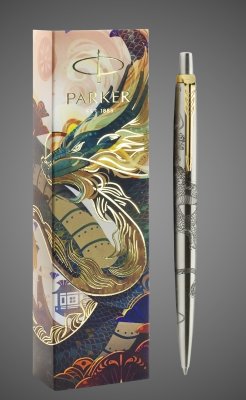 Купить Шариковая ручка Parker Jotter Dragon Special Edition, цвет: St. Steel GT, стержень: Mblue в подарочной коробке, Металлы: нержавеющая сталь, позолота, 2026 г.