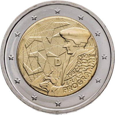 купить Германия 2 евро (euro) 2022 35 лет программы Erasmus, знак монетного двора "А" - Берлин