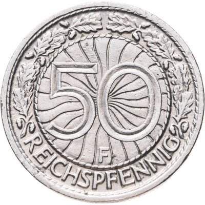 купить Германия 50 рейхспфеннигов (reichspfennig) 1928, знак монетного двора "F" — Штутгарт