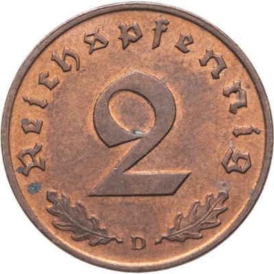 купить Германия, Третий Рейх 2 рейхспфеннига (Reichspfennig) 1938, Знак монетного двора "D" - Мюнхен