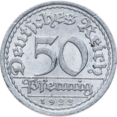 купить Германия, Веймарская республика 50 пфеннигов (pfennig) 1922 A, знак монетного двора "A" — Берлин