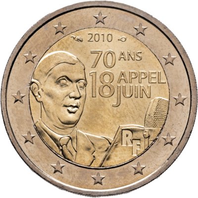 купить Франция 2 евро 2010 "70 лет речи Шарля де Голля"