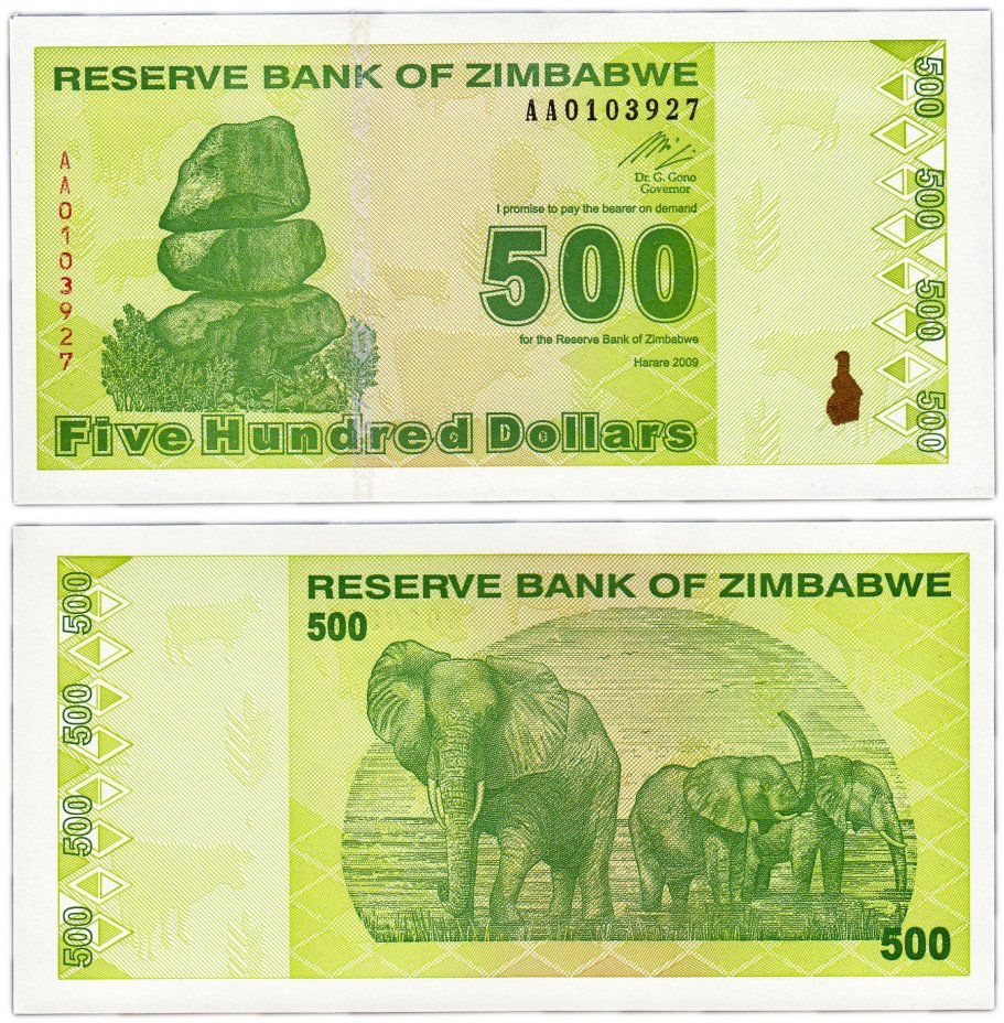 купить Зимбабве 500 долларов 2009 (Pick 98)