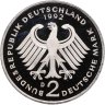 Купить Германия 2 марки 1992 D Франц Йозеф Штраус, 40 лет Федеративной Республике (1949-1989) знак монетного двора: "D" - Мюнхен
