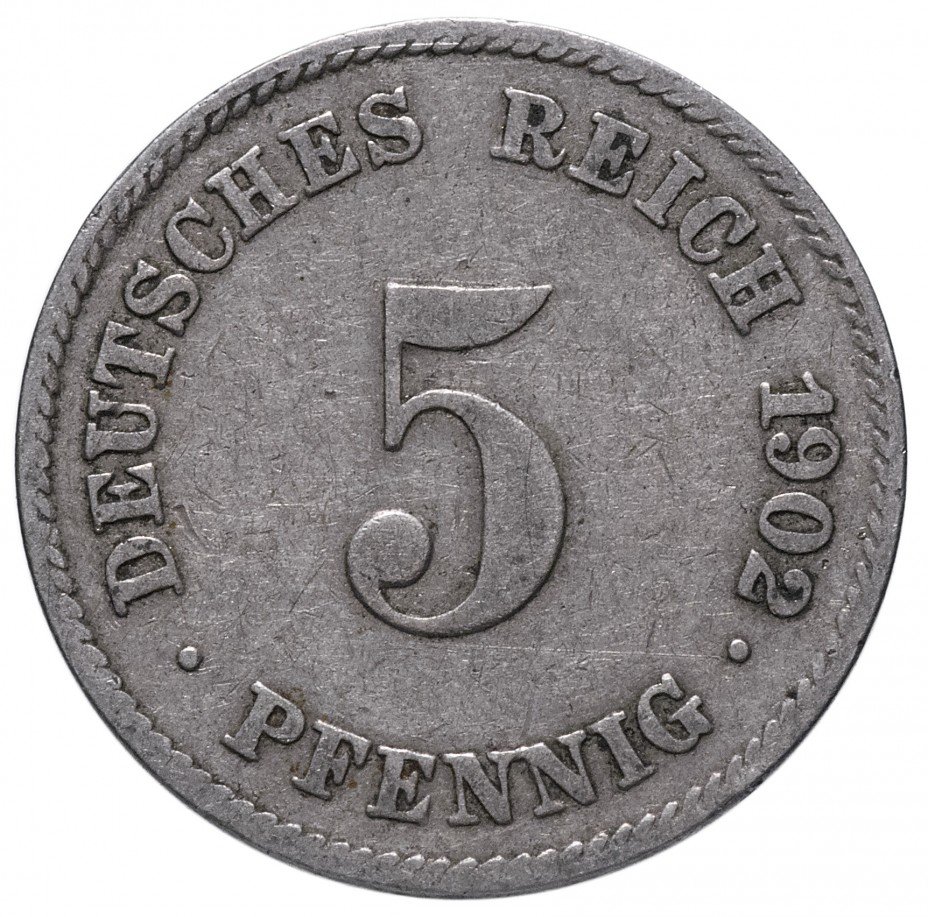 купить Германия 5 рейх пфеннигов 1902 "J"