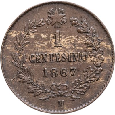 купить Италия 1 чентезимо (centesimo) 1867 Знак монетного двора: "M" - Милан