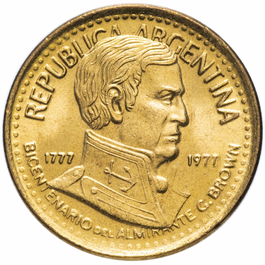 купить Аргентина 5 песо (pesos) 1977 "200 лет со дня рождения Гильермо Брауна"