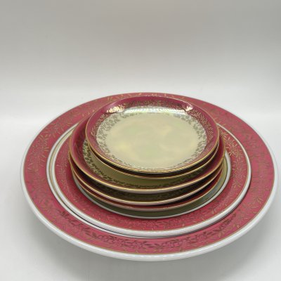 купить Набор для подачи из 5 блюдец и 2 тарелок, фарфор, деколь, золочение, люстр, Fortuna Eisenberg, ГДР, 1960-1976 гг.