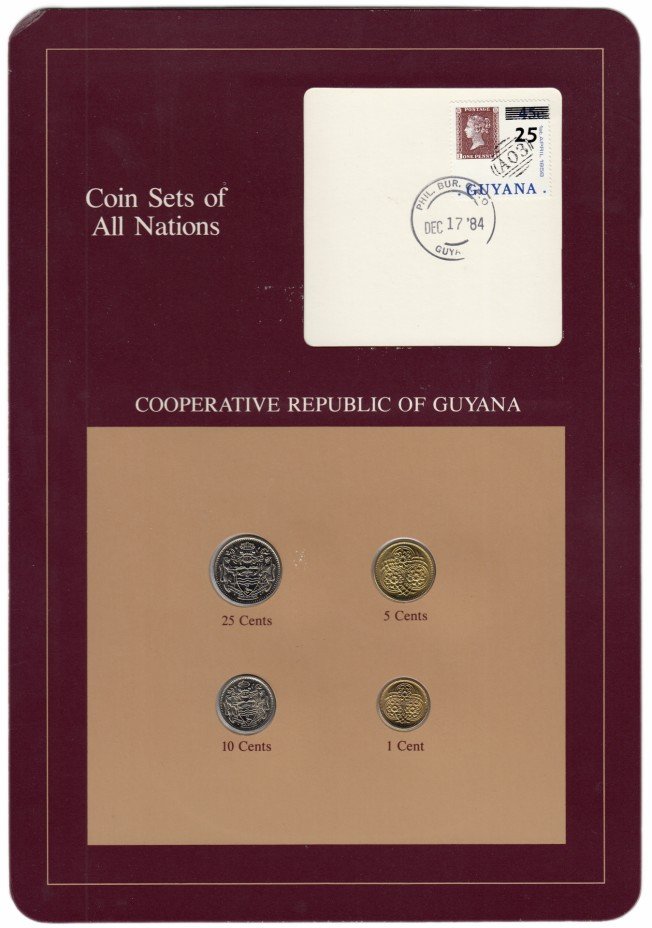 купить Серия "Наборы монет всех стран мира" - Гайана (набор из 4 монет и 1 марки в буклете)