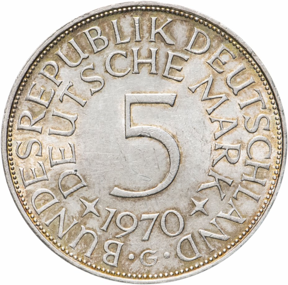 купить Германия 5 марок, 1970 Отметка монетного двора: "G" - Карлсруэ